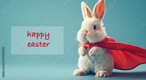 funny easter bunny in red cape superhero costume