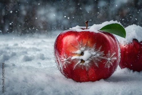 red apple on snow
