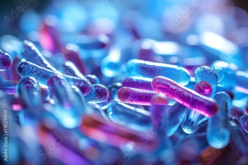 Detailed close-up illustration of bacterium cell structure, microbiology science background