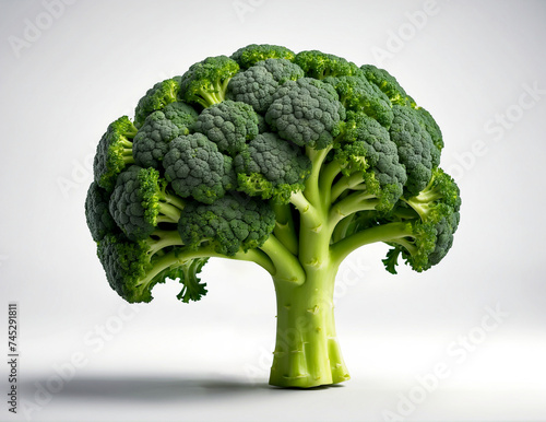 Fresh Green Broccoli Close-Up on White Background