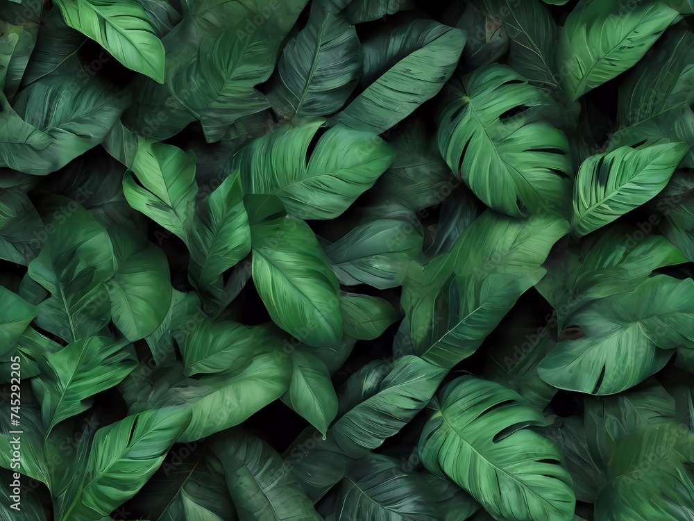 Tropical dark green leaves background Tropical dark green leaves background