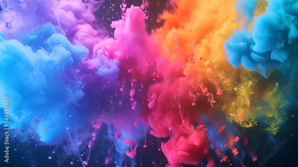 Colorful abstract background with smoke in water. 3d render illustration