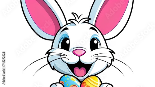 Cartoon little bunny holding Easter egg © Irina