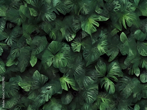 Tropical dark green leaves background 