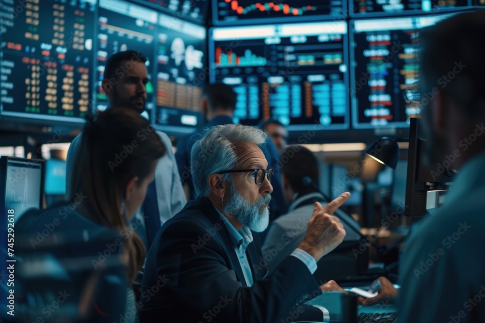 Corporate Decision Making in Action: Stock Traders Analyzing Live Market Data Corporate Decision Making in Action: Stock Traders Analyzing Live Market Data