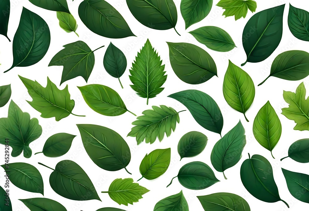 Set of Realistic Green Leaves Collection. Vector Illustration-
