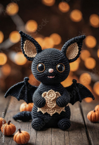 Knitted from wool cute bat  Japanese art - amigurumi