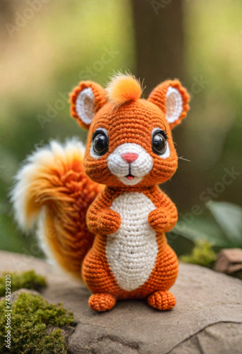 Knitted from wool cute squirrel  Japanese art - amigurumi