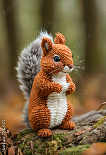 Knitted from wool cute squirrel, Japanese art - amigurumi © Павел Абрамов
