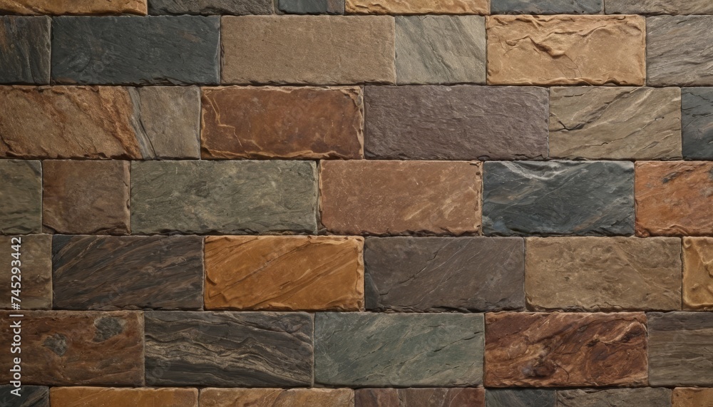 Slate tile ceramic seamless pattern brick brown stone texture for background