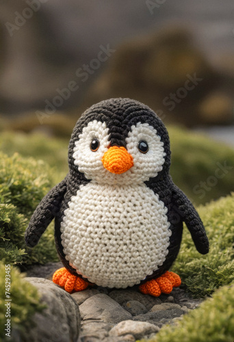 Crocheted from wool cute penguin, Japanese art - amigurumi