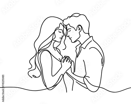Vector image of a beautiful couple in love, in a linear style on a white background.