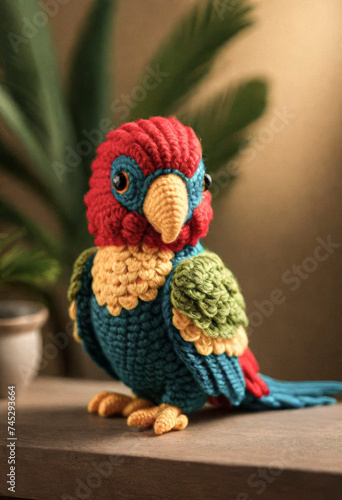 Crocheted from wool cute parrot bird, Japanese art - amigurumi