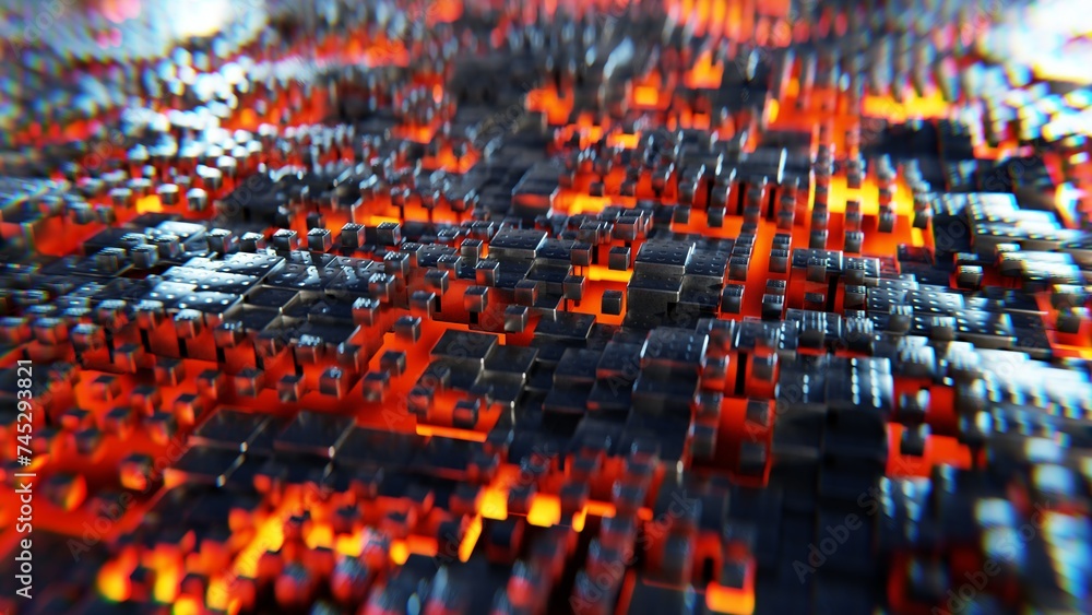 Obraz premium Technology cyberspace with neon glow. Sci-fi 