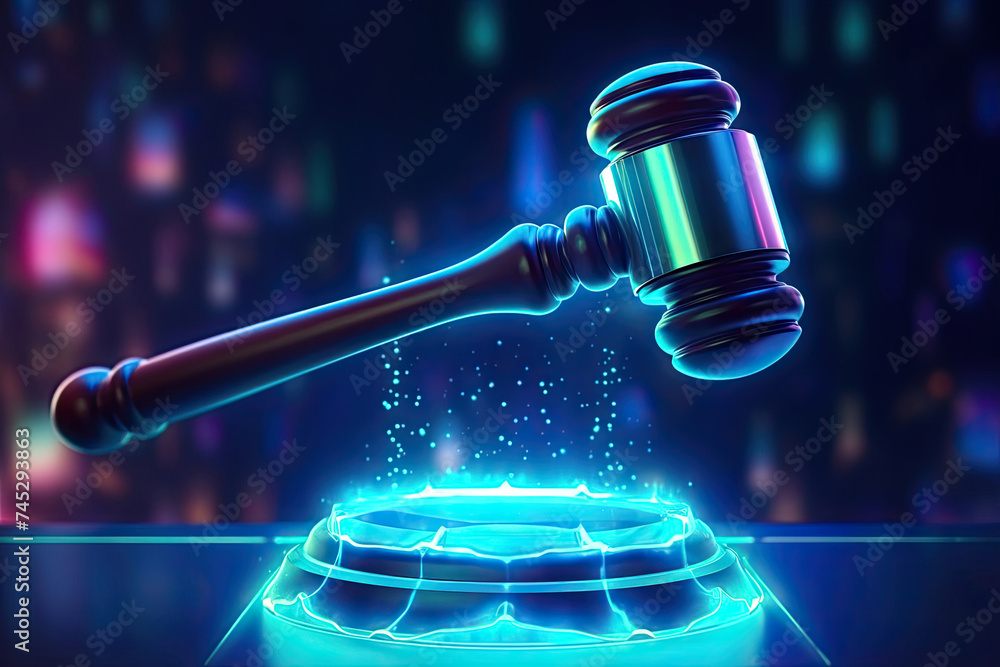 Wooden Judges Hammer Striking Circular Object Wooden Judges Hammer Striking Circular Object