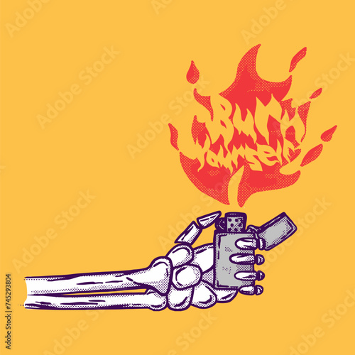 Illustration of a skull hand lighting a match