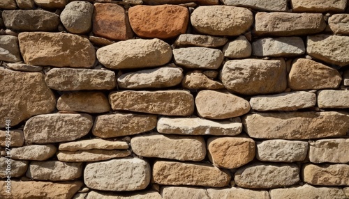 Brick stacked stone wall background horizontal pattern