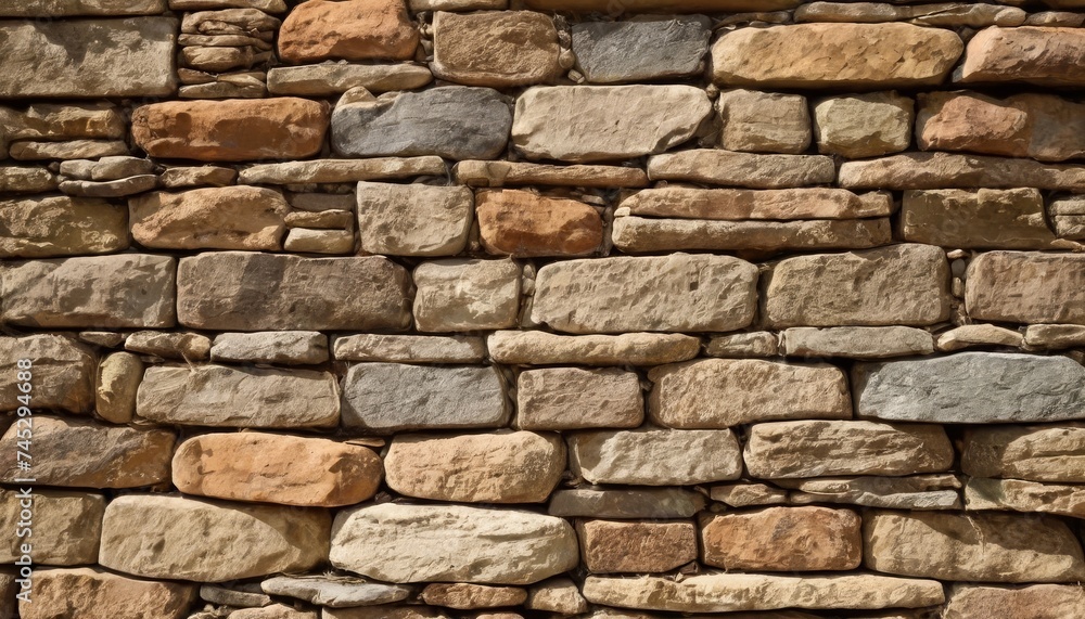 Fototapeta premium Brick stacked stone wall background horizontal pattern