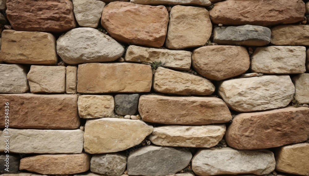 Obraz premium Brick stacked stone wall background horizontal pattern