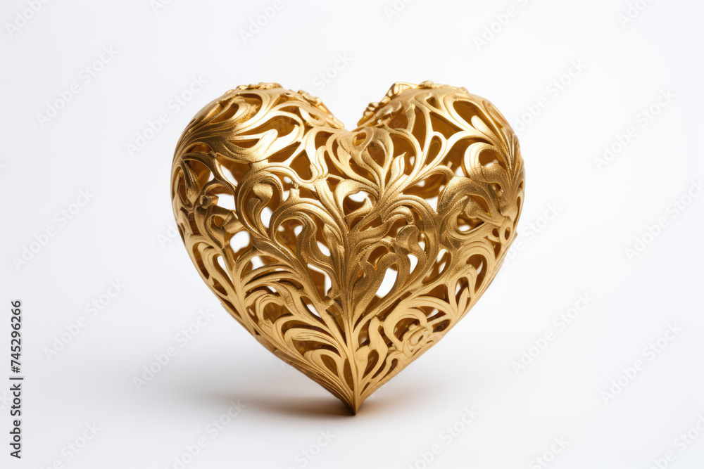 Gold Heart Shaped Object on White Background Gold Heart Shaped Object on White Background