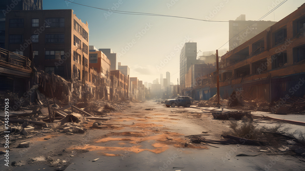 3d rendering of a deserted city with debris