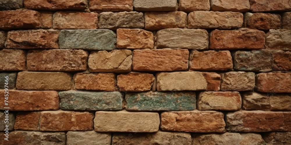 Fototapeta premium old red and brown mix stone wall brick background texture