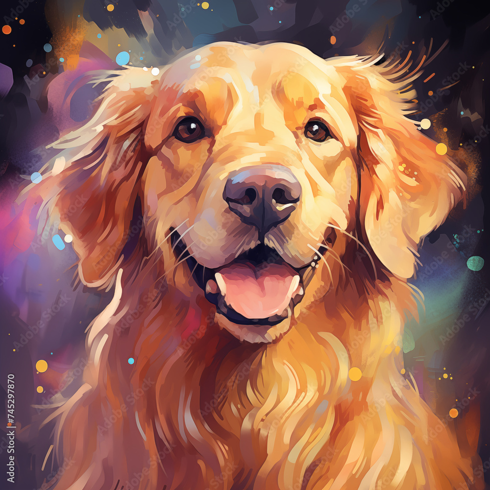 Golden Retriever Dog oil painting art