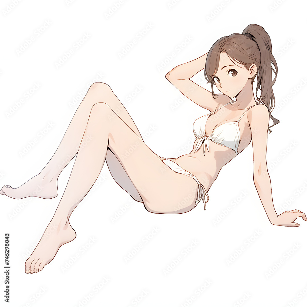 Obraz premium Cute Anime Mange Girl, Sexy Shot, PNG file, solid white background