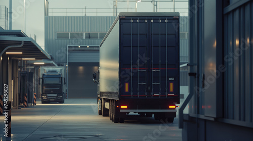 Modern truck parked near a logistics center.