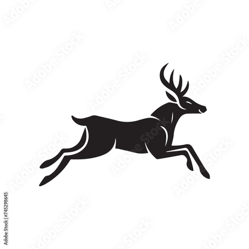 Graphic black silhouettes of wild deers     male  female and roe deer