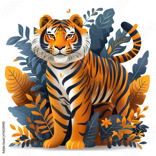 tiger and leaves illustration apparel design