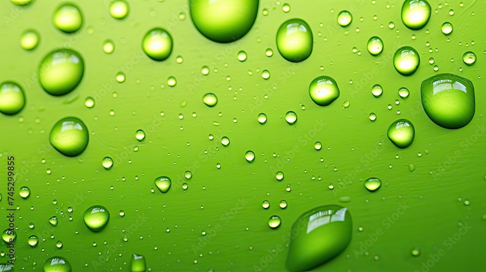 Refreshing Green Dew Drops. Closeup Shot of Citrous Drops on Bright Clean Background