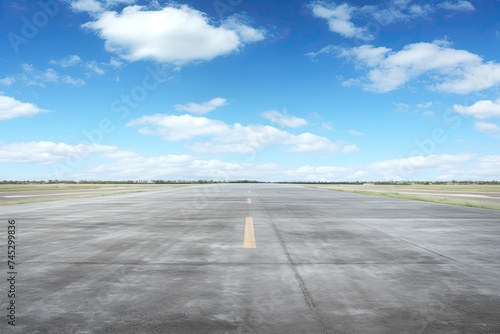 Rural Airfield Runway with a Breathtaking Blue Sky View for Transportation and Travel Concept:
