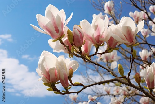 Magnificent M  Marvelous Magnolia Tree in Sunny Bloom. 