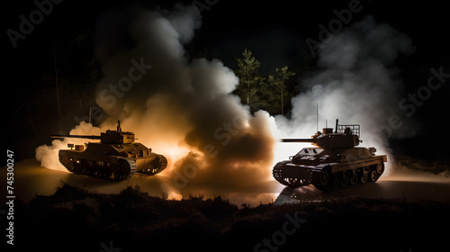 a photo of tanks with smoke coming out of them