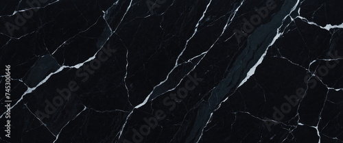 A high-resolution image capturing the detailed pattern of white veins running through the elegant surface of black marble