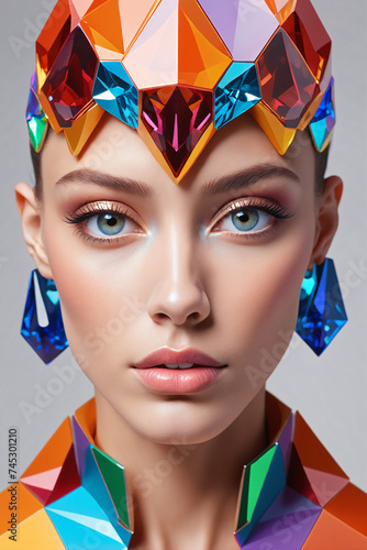 Colorful human face, crystals and exagon gems © Giuseppe Cammino