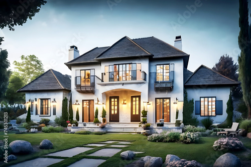 Photo of a beautiful home exterior painted in 3D