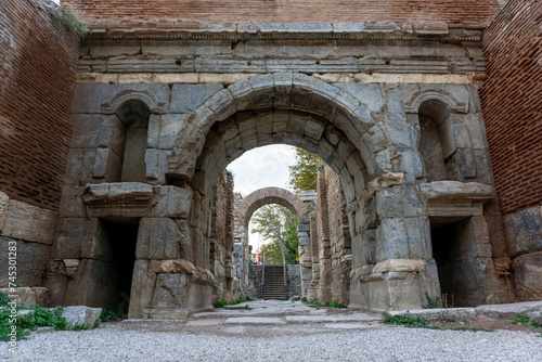 ancient Iznik Castle. Lefke Gate. Historical stone walls and doors of Iznik, Bursa.