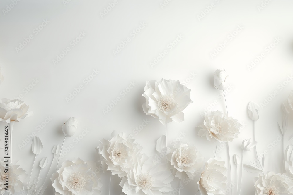 picture of white paper flowers. background with place for text or congratulations
