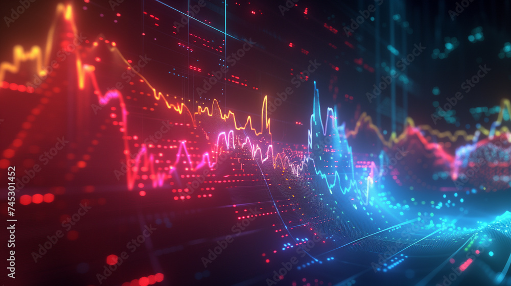 Abstract Financial Data Visualization with Colorful Graphs and Charts in 3D Illustration