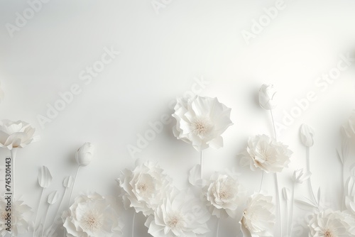 picture of white paper flowers. background with place for text or congratulations 