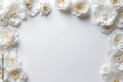 floral arch made of white paper flowers. background with place for text or congratulations 