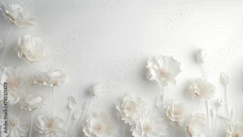 romantic floral white background. copy space 