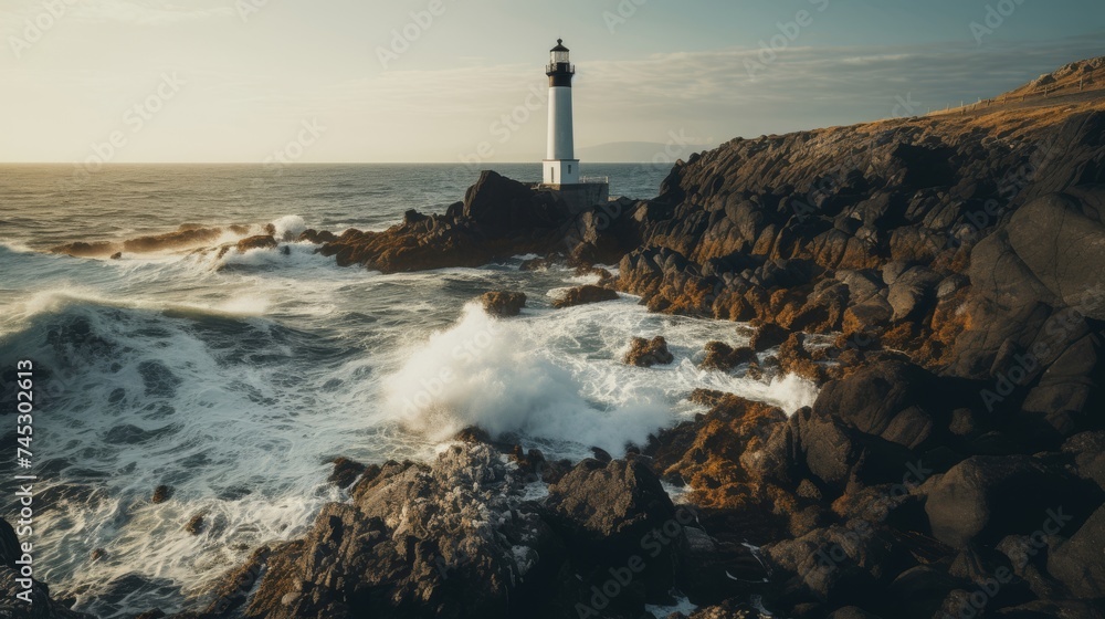 Fototapeta premium Rugged coastal cliff and a lighthouse