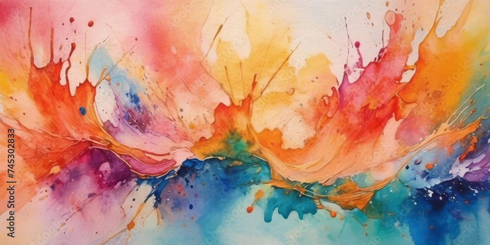 Warm and vibrant watercolor and acrylic abstract backdrop. messy paint splashes and creative wet effect. pastel design is lovely