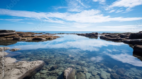 Blue sky reflections in a pristine tidal pool