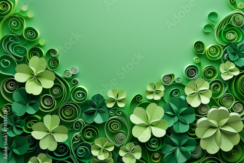 St patrick's day paper background. Green clover leaves made from paper