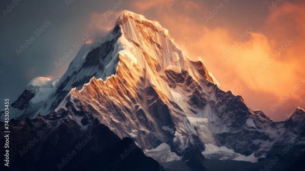 Obraz premium Beautiful sunrise on a remote mountain peak