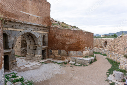 ancient Iznik Castle. Lefke Gate. Historical stone walls and doors of Iznik, Bursa.